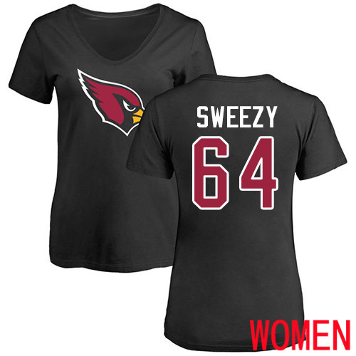 Arizona Cardinals Black Women J.R. Sweezy Name And Number Logo NFL Football #64 T Shirt